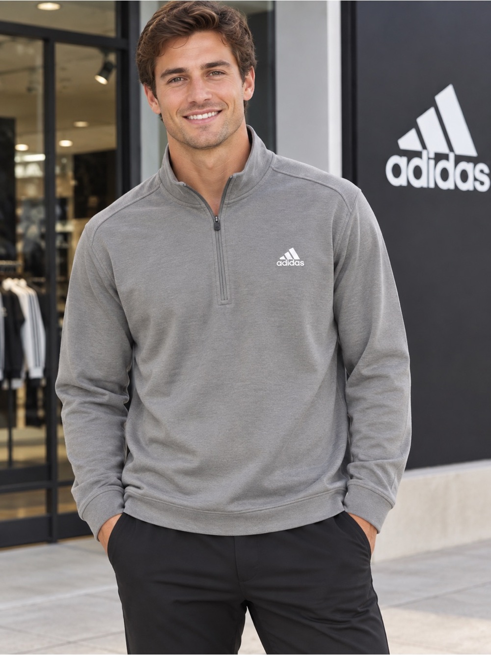 adidas Men’s Gray Half-Zip Fleece Pullover L